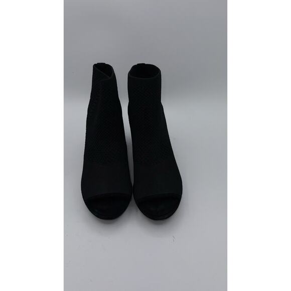 Eileen Fisher Croft Booties Womens 8 Black Knit Peep Toe Suede Block Heel - Picture 8 of 8
